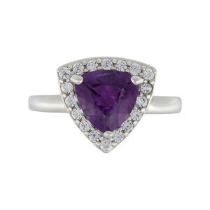 Gold Coast Platinum Plated Trillion Cut Genuine African Amethyst Ring, Size 8